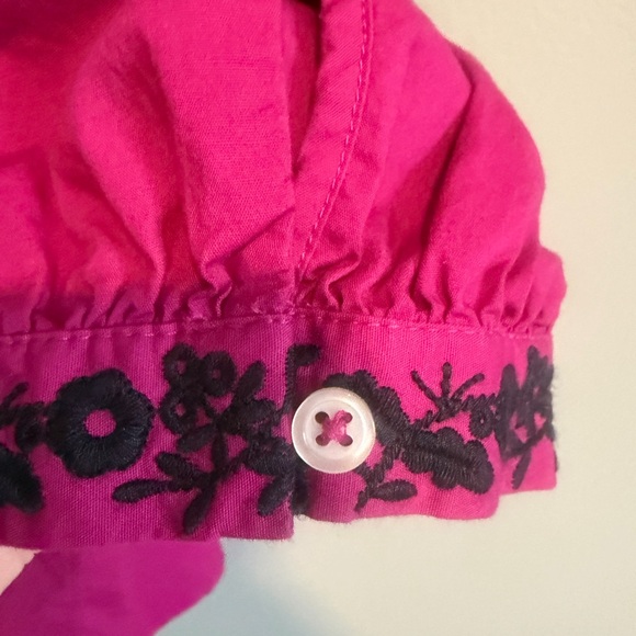 Talbots Fuchsia Blouse with Black Floral Embroidery 3/4 sleeve size petite large - Picture 5 of 12